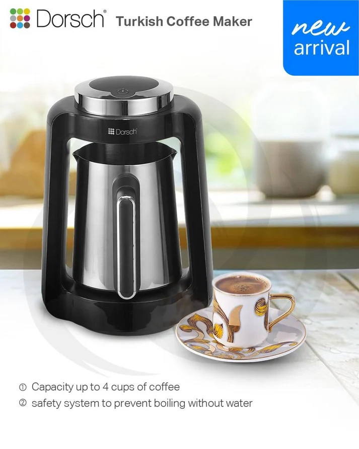 Dorsch Turkish Coffee Maker with auto brew technology, overflow prevention and 4 cup capacity – available at Homedash Lebanon