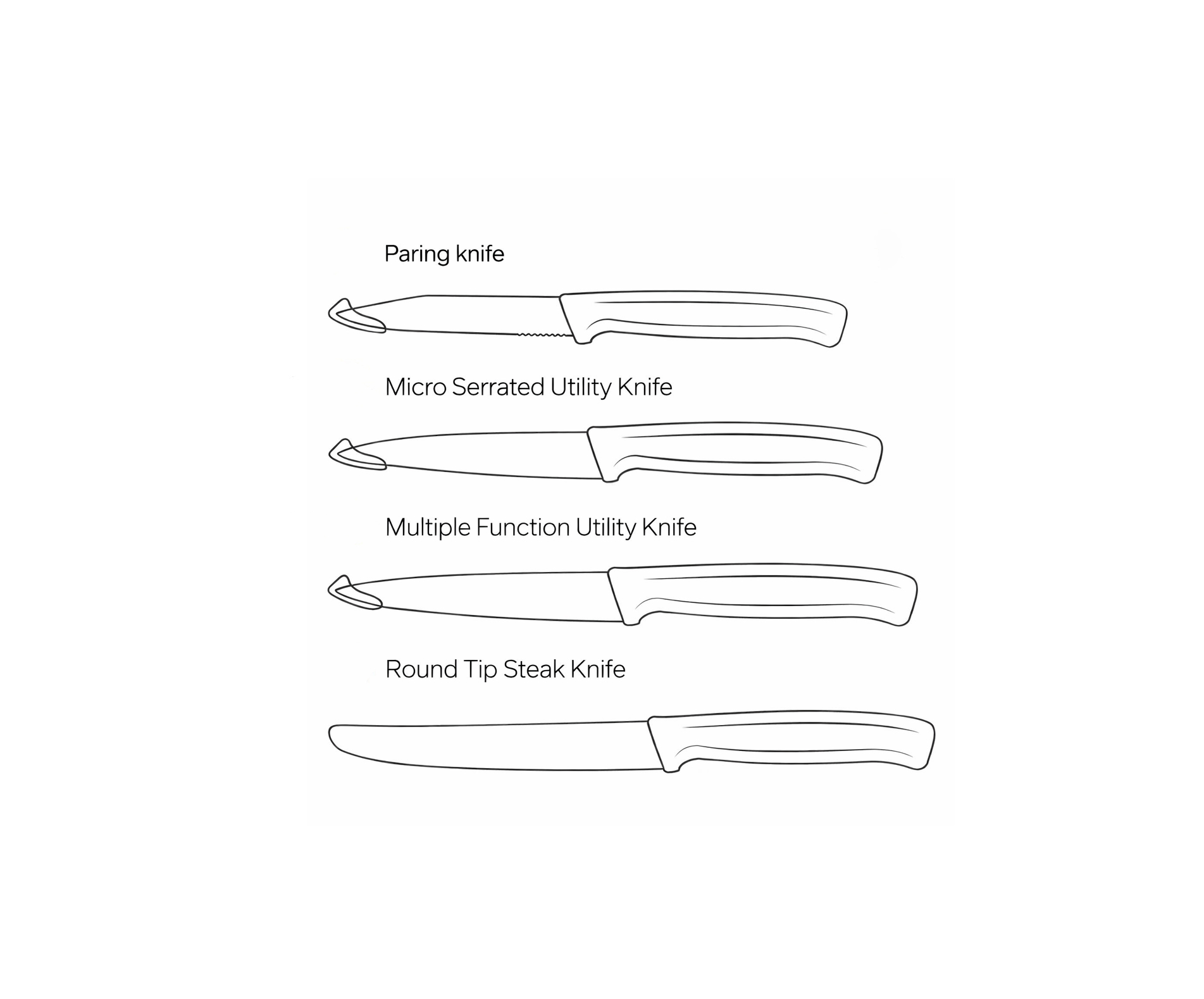 Set of 4 colorful stainless steel steak knives with 13cm blades and ergonomic antibacterial handles for precise cutting
