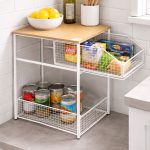 Multi-Level Metal Kitchen Cart with Solid Wood Panel and Sliding Basket