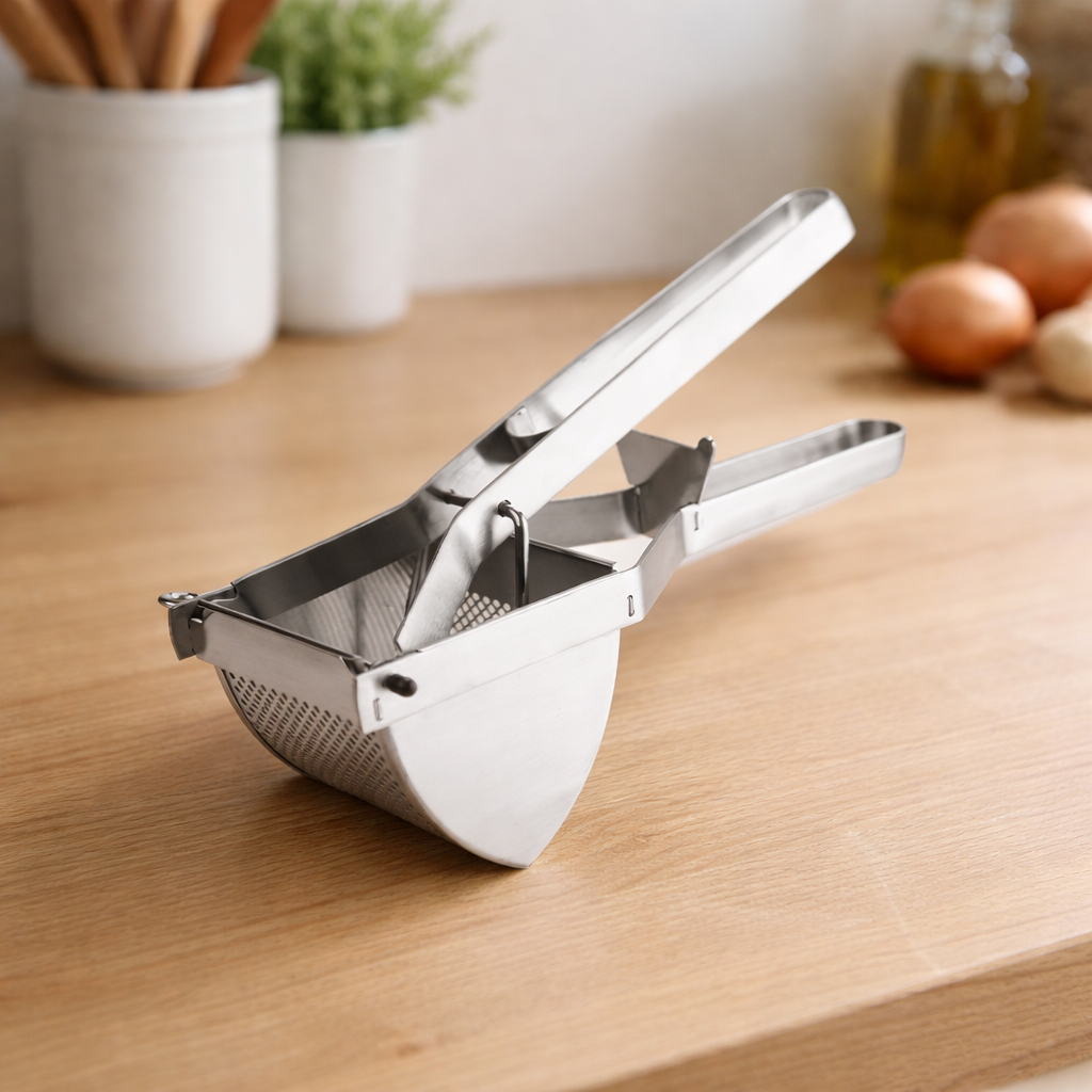 Heavy-duty potato masher and squeezer with ergonomic non-slip handle, 30CM size, ideal for mashed potatoes, vegetables, and fruits – Shop now from Homedash in Lebanon.
