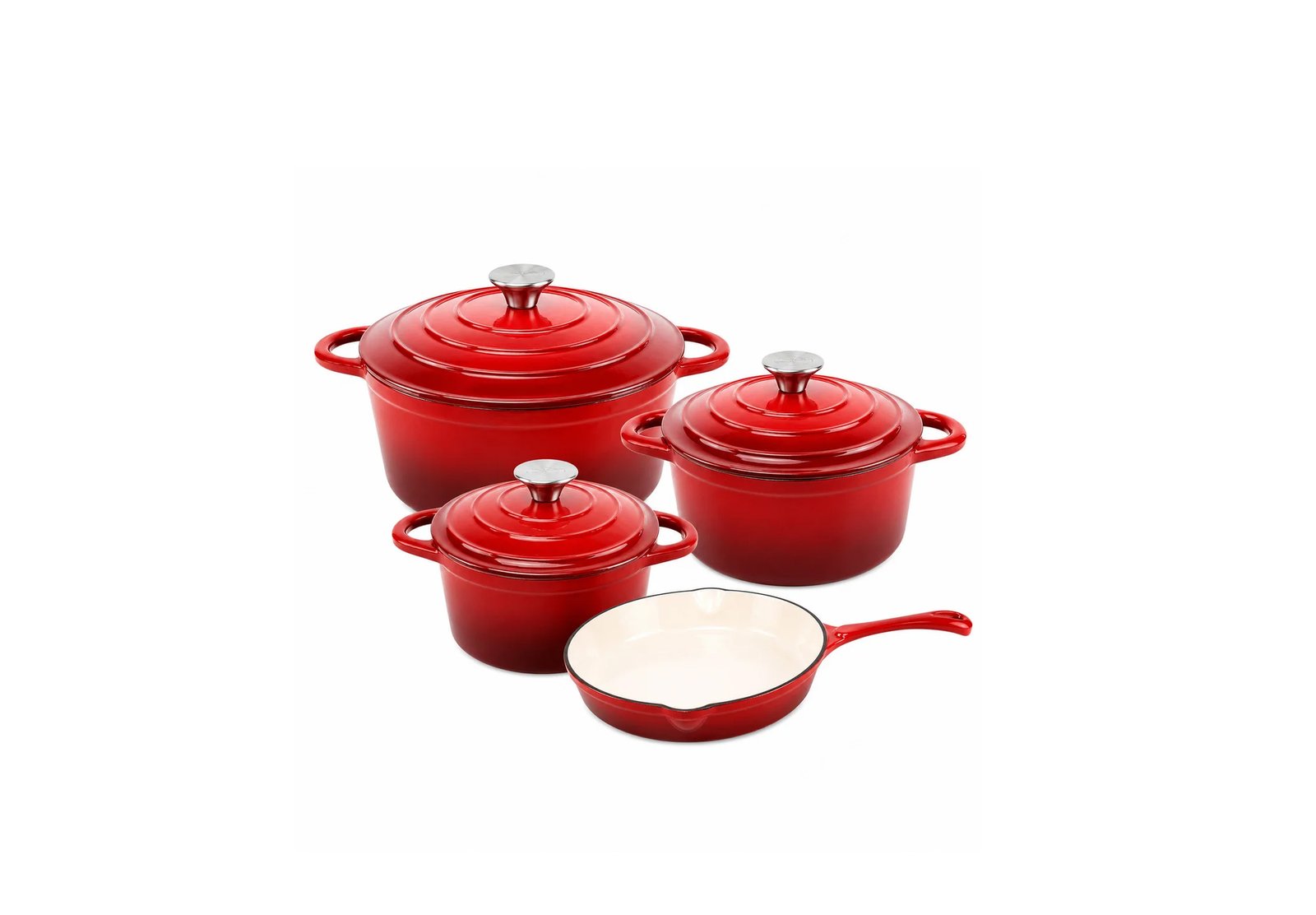 7-PIECE HEAVY WEIGHT CAST IRON COOKWARE SET – ENAMEL COATED OVENS & FRYING PAN