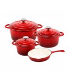 7-PIECE HEAVY WEIGHT CAST IRON COOKWARE SET – ENAMEL COATED OVENS & FRYING PAN
