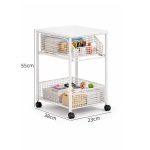 Metal kitchen cart with solid MDF wood shelves, sliding basket, and lockable wheels for kitchen organization