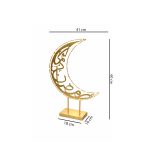 Large gold metal crescent moon with stand and warm LED light for Ramadan home and store decoration