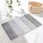 Soft microfibre non slip bath mat 80x50 cm absorbent bathroom rug in gray and blue colors