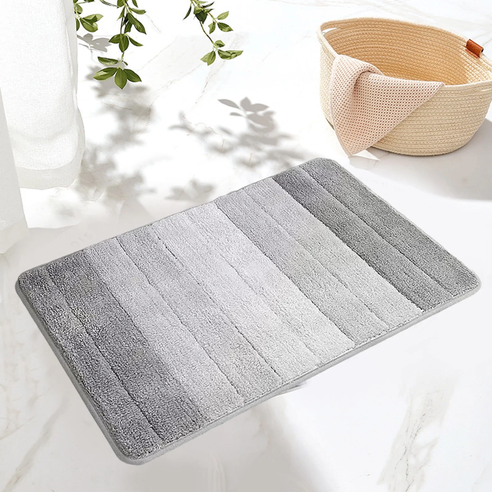 Soft microfibre non slip bath mat 80x50 cm absorbent bathroom rug in gray and blue colors