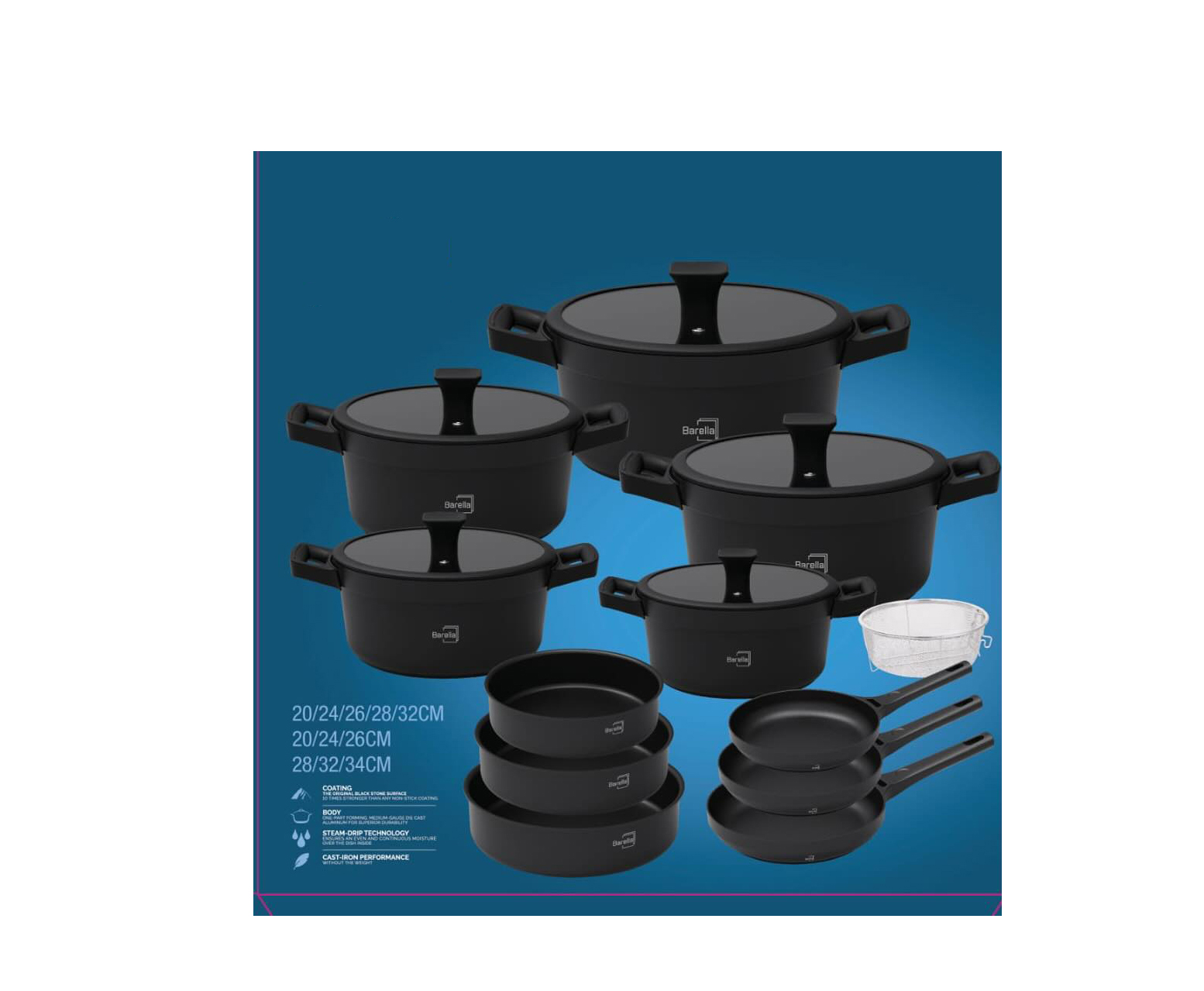 Barella 20 piece black cookware set KS30 non stick pots pans induction compatible Lebanon Homedash