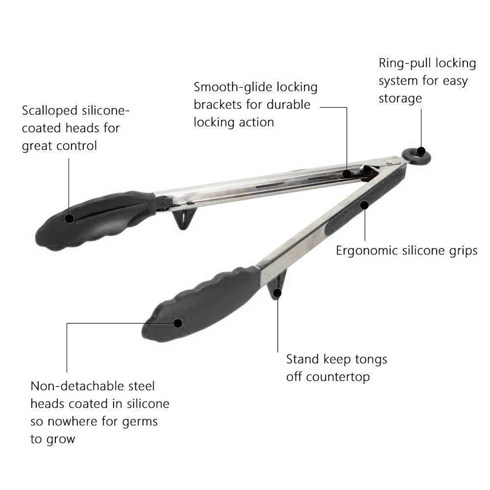 Stainless steel kitchen tongs with silicone tips heat resistant non stick cooking tool Homedash Lebanon