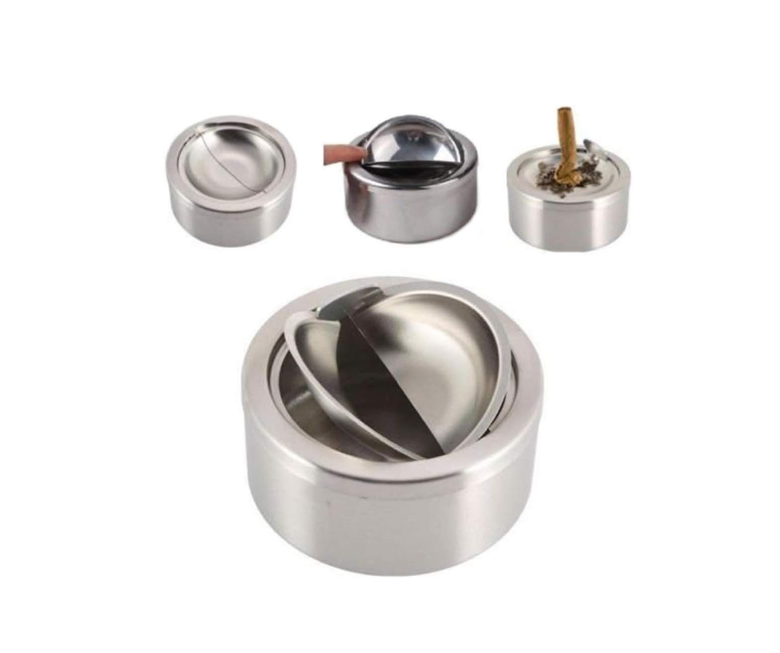 Stainless steel windproof ashtray with flip-top lid for patio, balcony, office, and indoor use – shop now from Homedash in Lebanon.