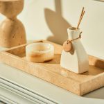 Beige natural travertine marble vanity tray for bathroom counter organizer and decorative serving tray – shop now from Homedash in Lebanon