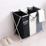 3 section laundry basket with stand black white grey foldable laundry sorter with compartments