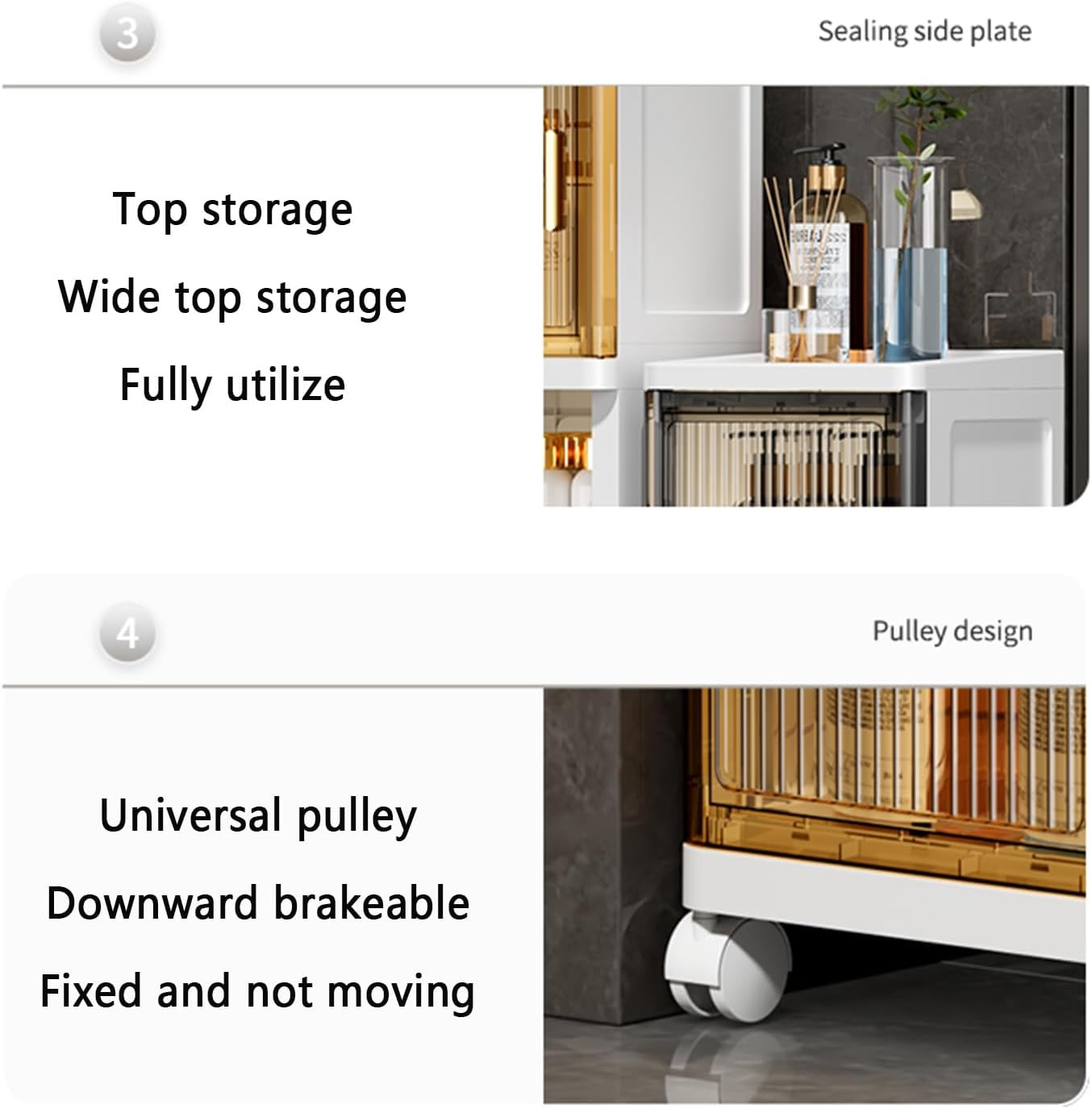 corner cabinet with three layers and drawer, freestanding waterproof bathroom storage with wheels
