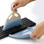 mini dustpan with broom cleaning brush set with plastic handle and elastic edge for countertop and home cleaning