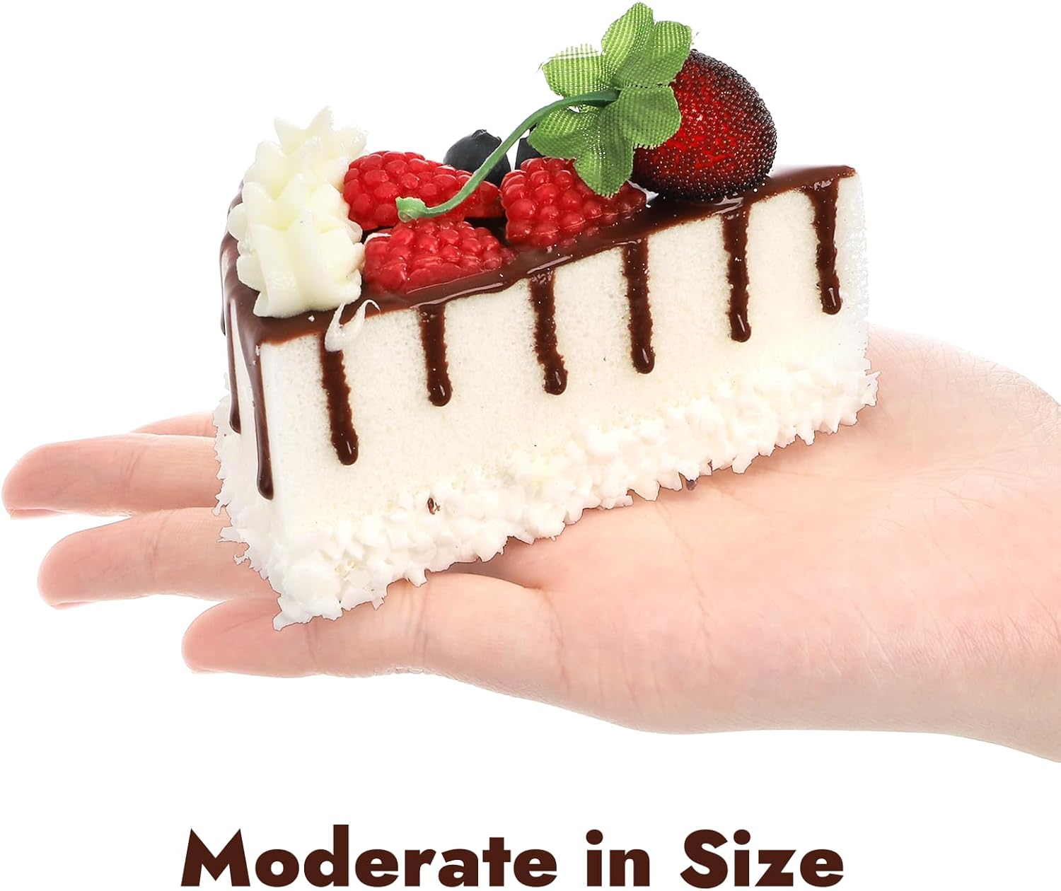 Realistic artificial slice cake with fruit frosting and magnetic back for fridge decoration display