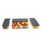 RECTANGULAR SET OF 3 PLASTIC FOOD STORAGE CONTAINER WITH AIRTIGHT LID – MULTIPURPOSE KITCHEN STORAGE BOX - Dark Grey