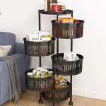 5 Tier Rotating Storage Organizer Shelf with Locking Wheels