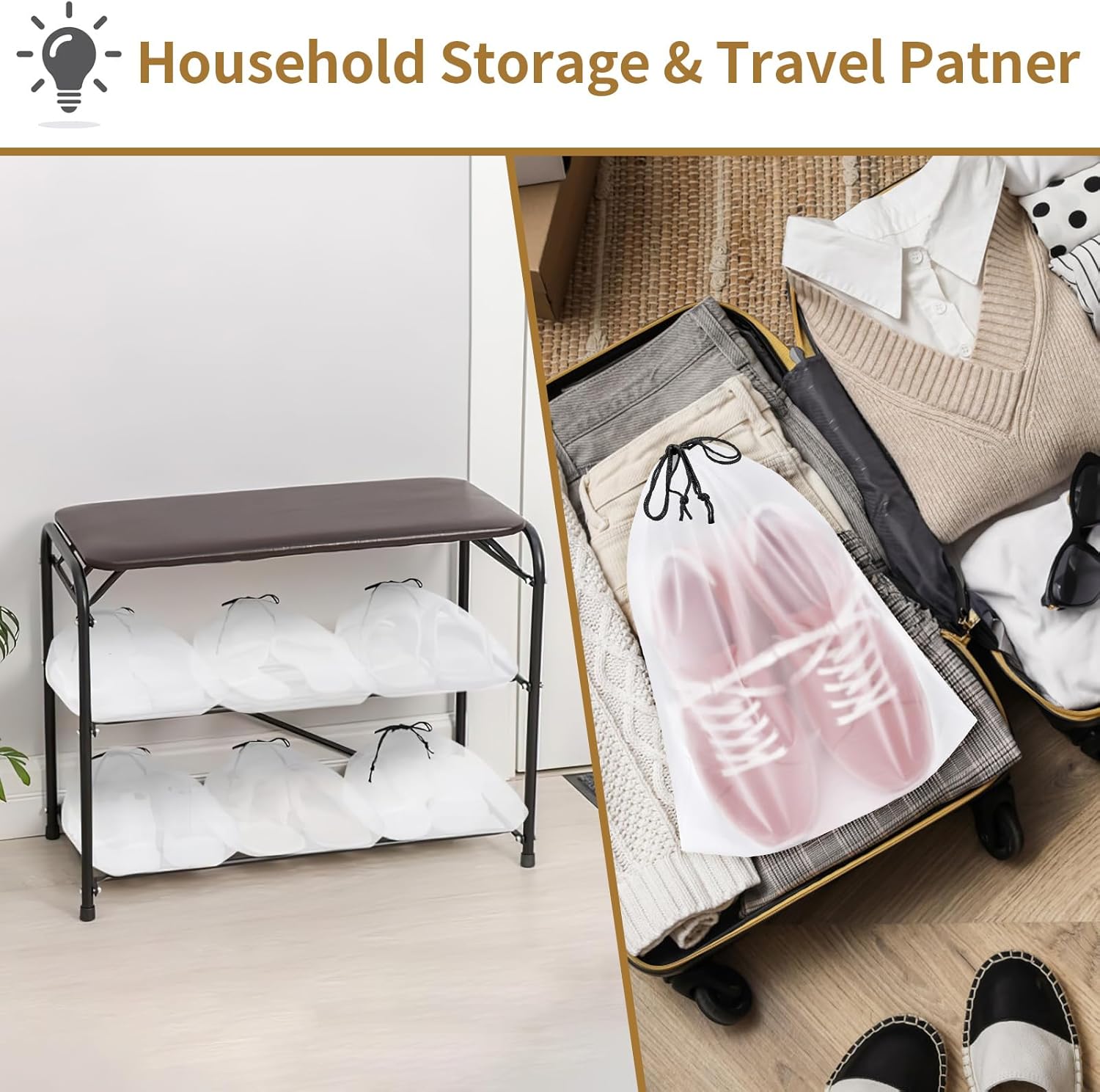 Set of 5 clear waterproof travel shoe bags with drawstring closure, portable shoe storage organizer 30x35cm for men and women – shop now from Homedash in Lebanon.