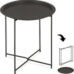 ROUND METAL TRAY SIDE TABLE WITH REMOVABLE TOP - Black