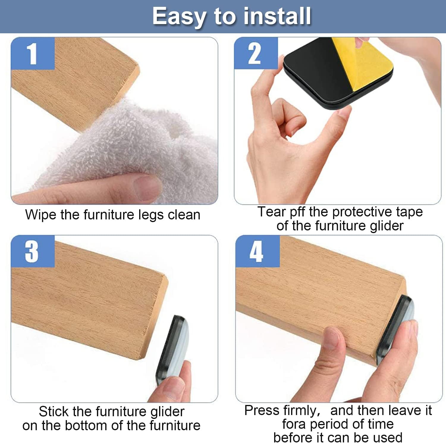 Self-Adhesive Furniture Foot Pads 2.2 cm Square Floor Protection Sliders Set of 8