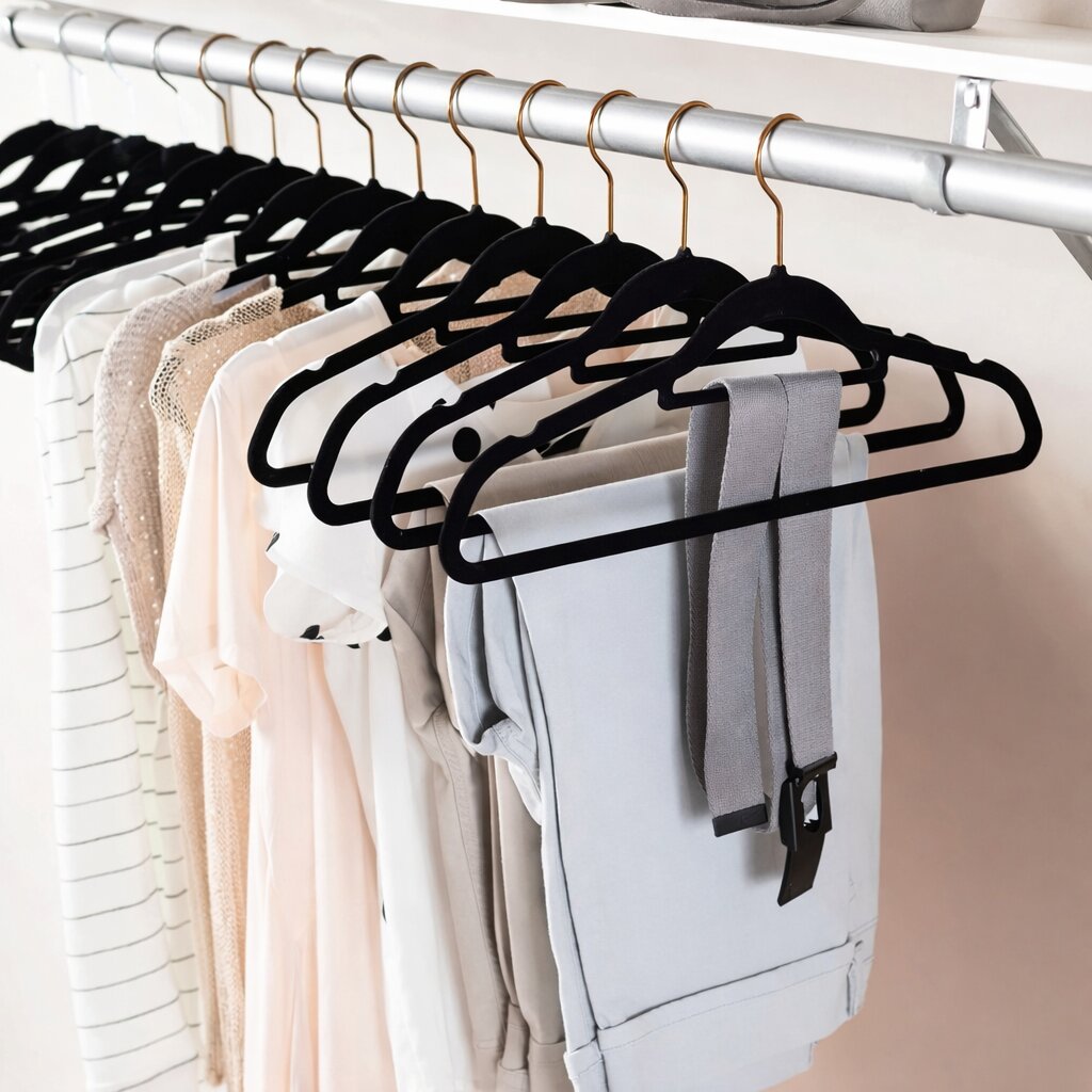 Slim velvet non-slip clothes hanger with sturdy metal core for space-saving closet organization