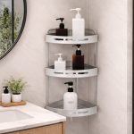 3 tiers aluminum corner shower bathroom shelf organizer for storing shampoo soap and bathroom accessories in a space saving corner design.