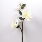 artificial magnolia flower stem with four silk blooms and green leaves 105 cm