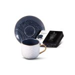 Dorsch Leaf Navy Coffee Cup Set 6 Pcs DH-09320 Porcelain Cups With Saucers