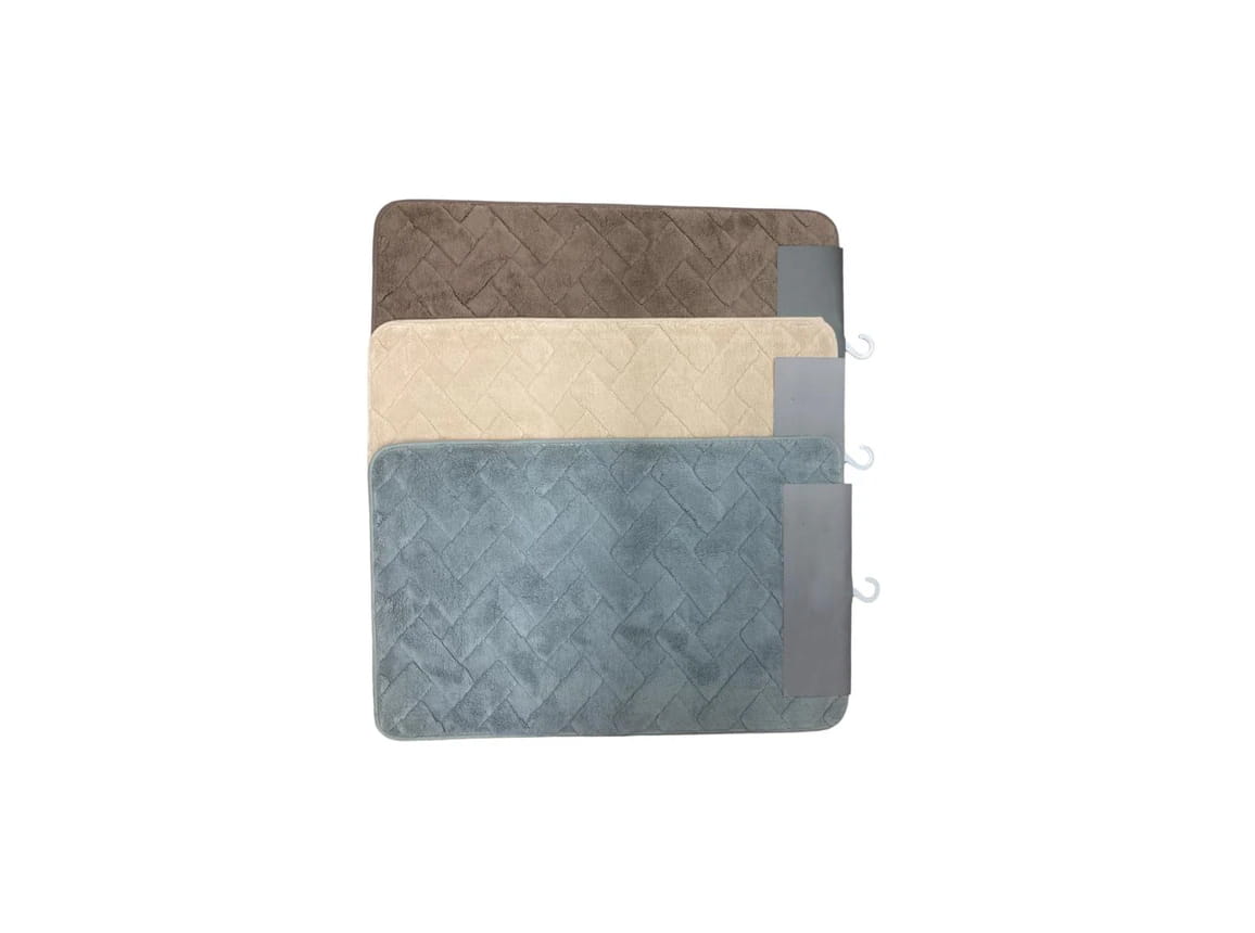 Soft microfibre non slip bath mat 80x50 cm absorbent bathroom rug in gray and blue colors