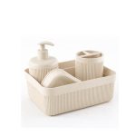bathroom accessory set with dispenser, holder, tray and basket