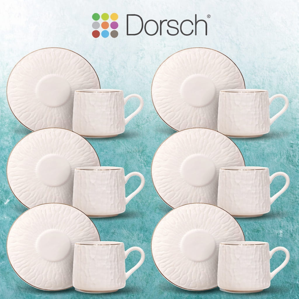 Dorsch Cassia coffee cup set 6 pcs with matching saucers porcelain cups elegant textured design