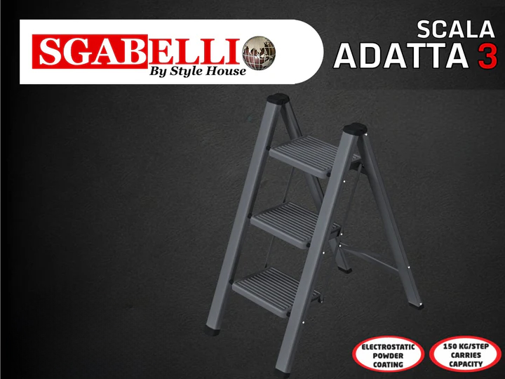 3 step folding steel ladder with anti slip steps and rubber feet for home use
