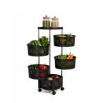 5-TIER ROTATING STORAGE ORGANIZER SHELF WITH LOCKING WHEELS – SPACE SAVING KITCHEN CART FOR FRUITS & VEGETABLES