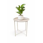 ROUND METAL TRAY SIDE TABLE WITH REMOVABLE TOP - Greige
