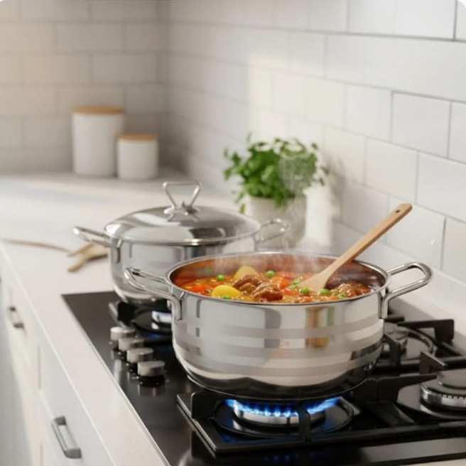 Max Fresh 18cm stainless steel cooking pot with lid and induction base for even cooking in modern kitchens