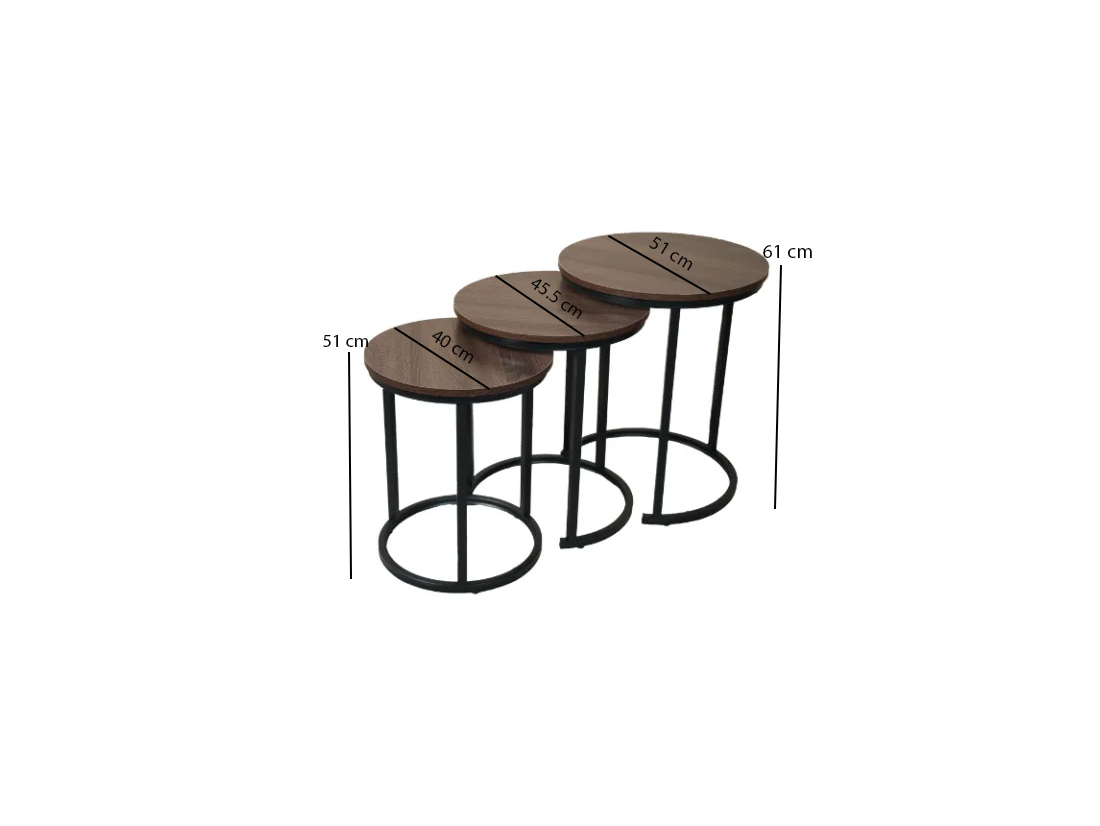 Modern set of 3 nesting side tables with wood top and black metal frame for living room in Lebanon