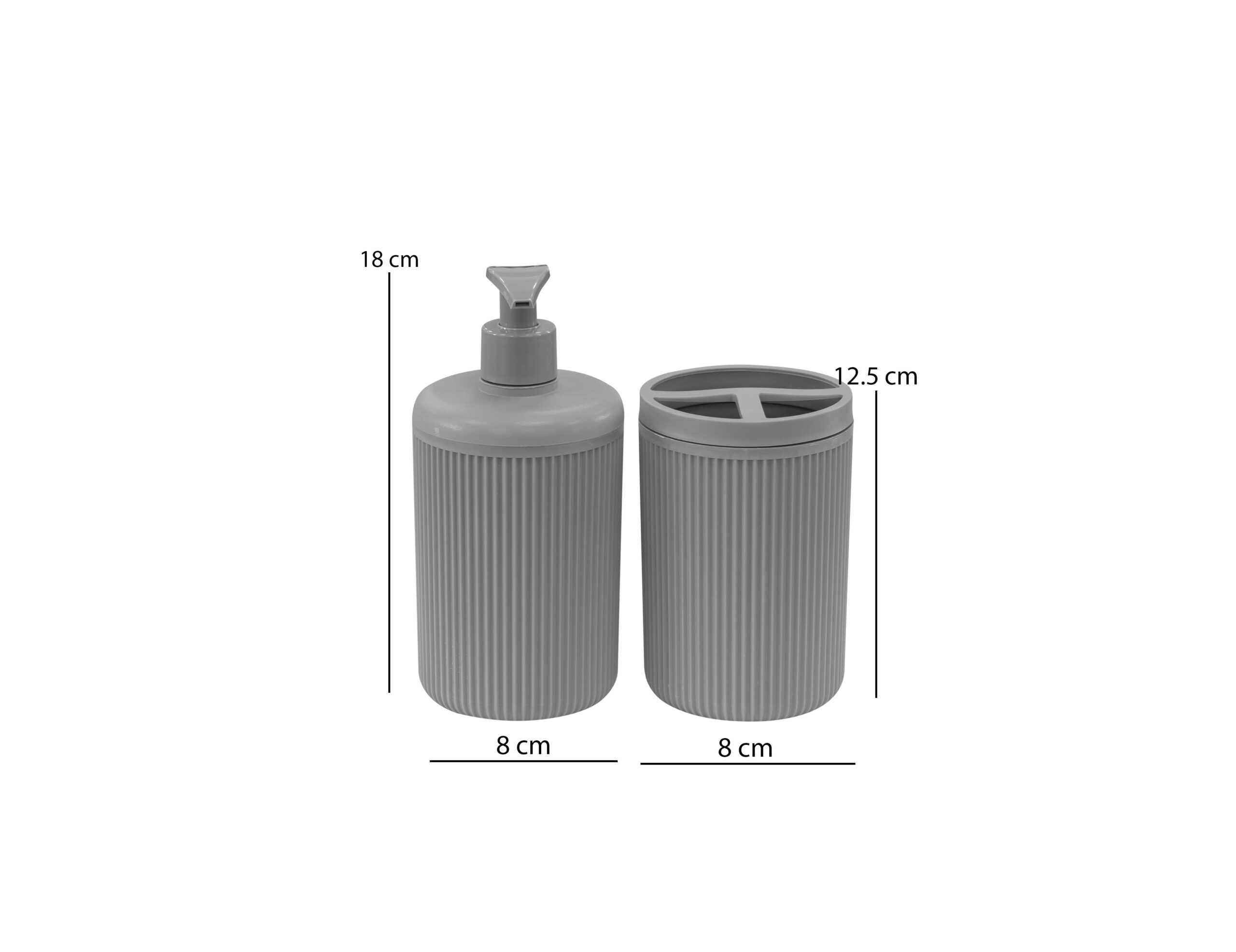 Modern 2-piece bathroom set with soap dispenser and toothbrush holder in white beige and dark grey