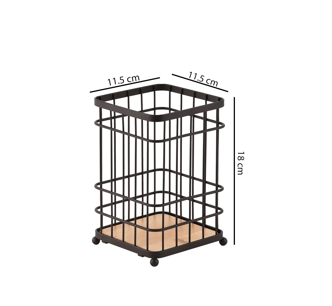 Dosthoff iron grid cutlery holder with bamboo base MB01 modern countertop utensil organizer for kitchen – shop now from Homedash in Lebanon.