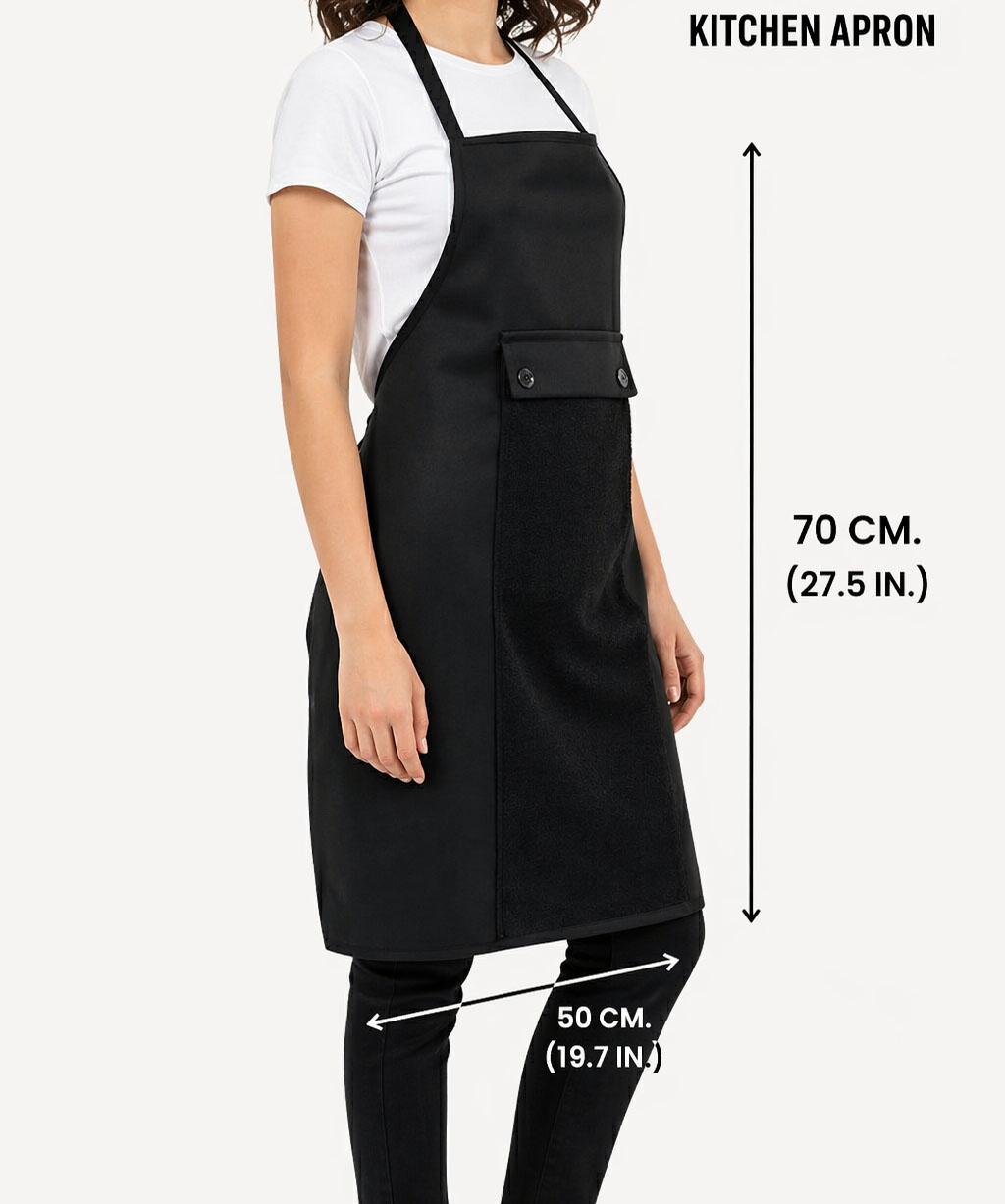 Waterproof Kitchen Apron with Towel and Pocket Black Beige