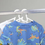 Set of 6 white plastic kid's clothes hangers for closet organization in Lebanon