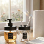 Glass Bathroom Set Soap Dispenser Toothbrush Holder