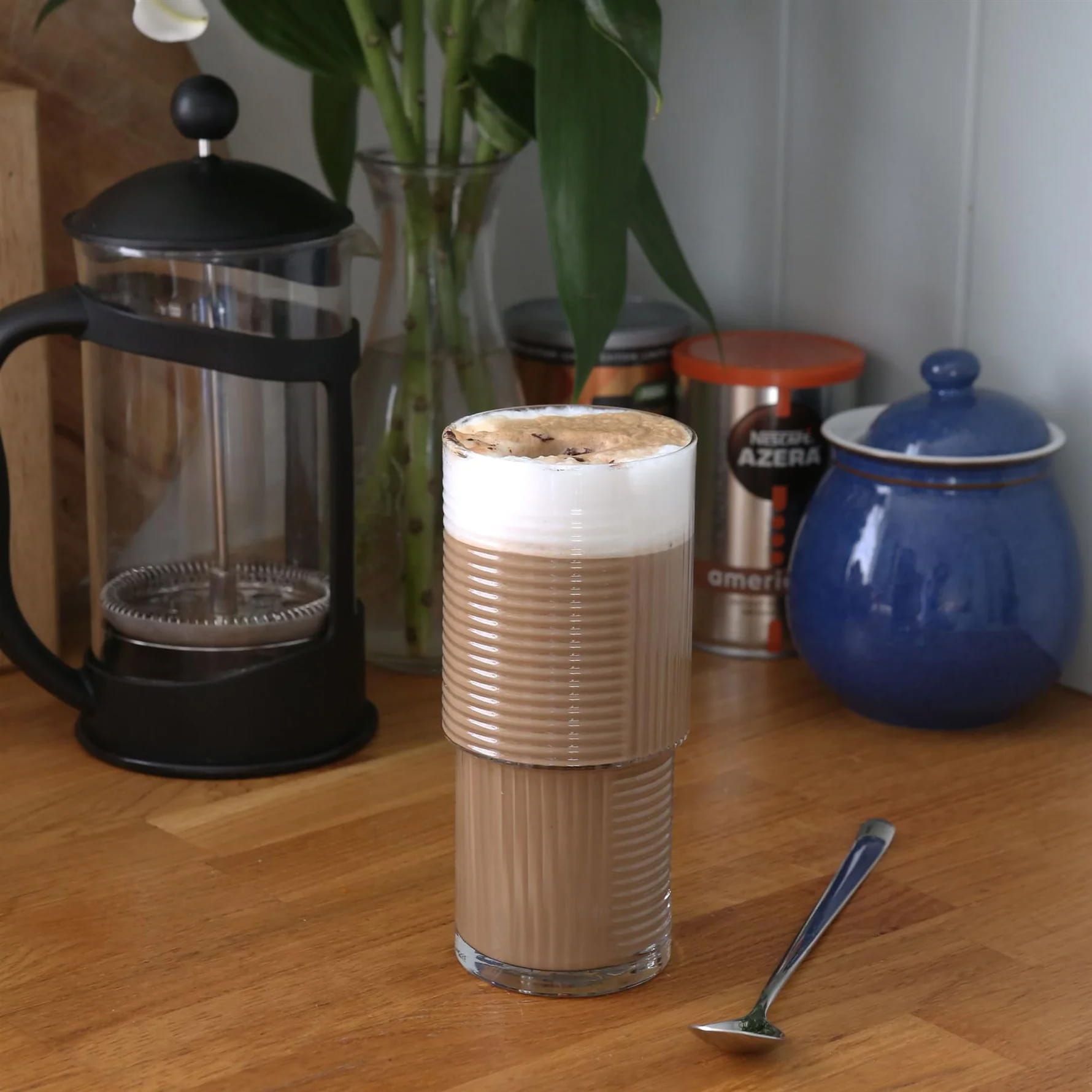 Set of 6 LAV Helen 400ml ribbed stackable clear glass tumblers for drinks