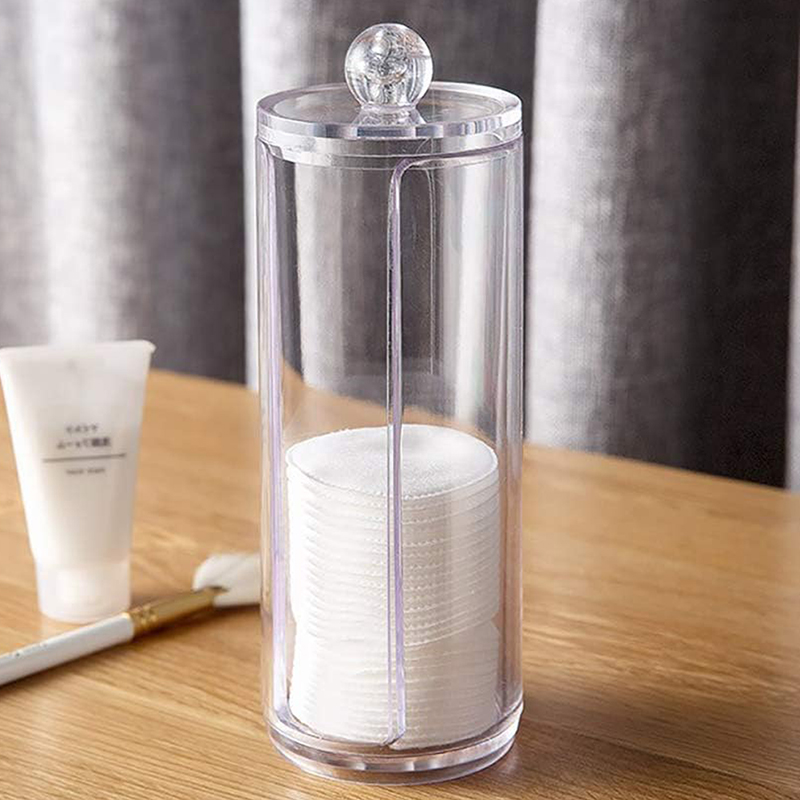 cotton pads dispenser with lid round storage organizer box for bathroom vanity transparent dust-proof container shop now from Homedash in lebanon