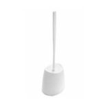 Modern toilet brush with holder set, long handle silicone brush white base bathroom cleaning tool