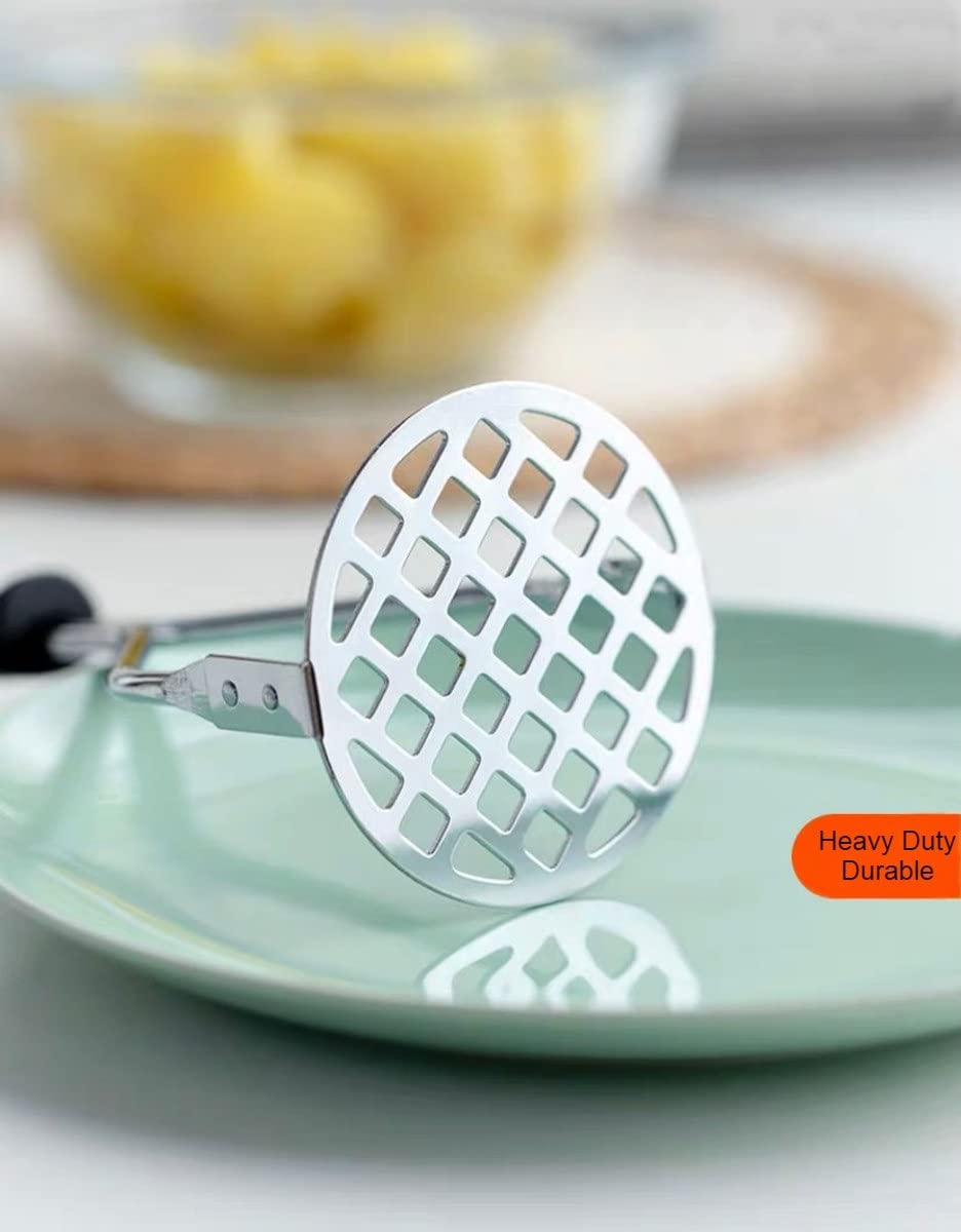 Stainless steel potato masher with non-slip plastic handle for smooth mashing