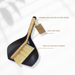 Compact dustpan and brush set with bamboo handle and black dustpan for home cleaning