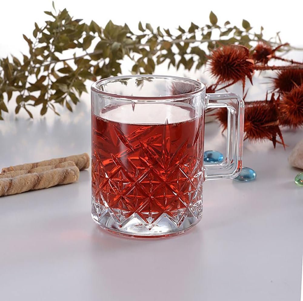 Set of 2 Pasabahce Timeless glass mugs with handles 195ml for coffee and tea