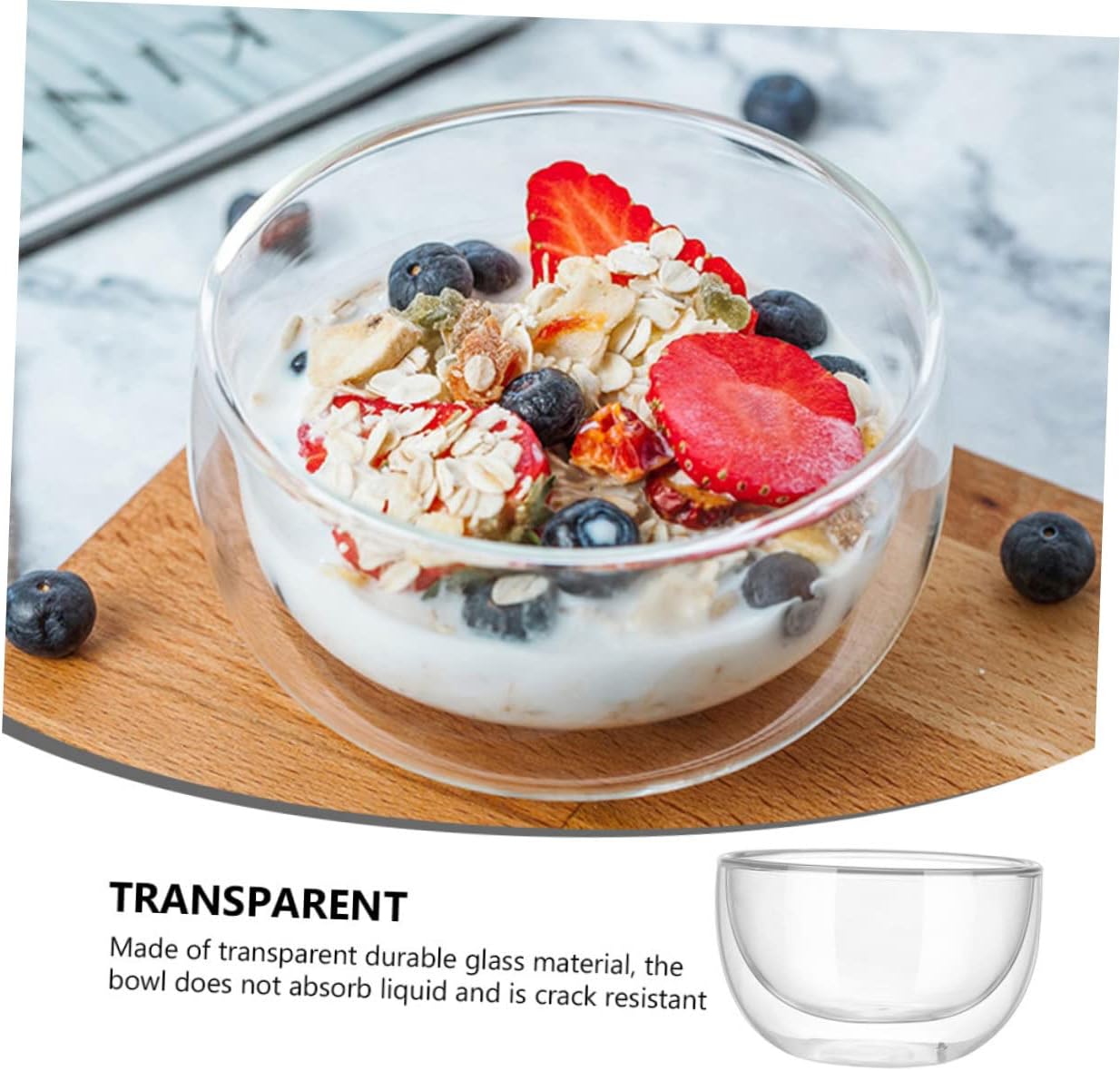 Double wall clear glass bowl insulated serving bowl for hot and cold food