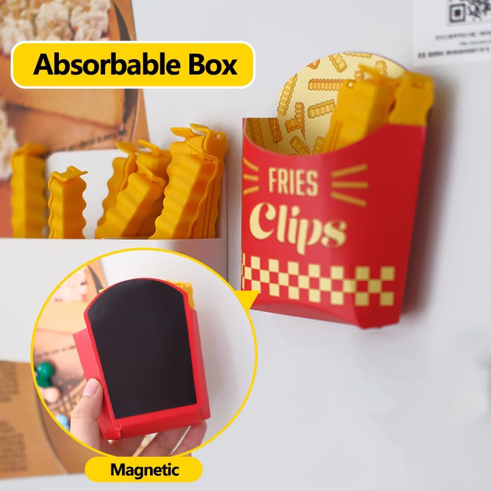 bag clips 12pcs French fries shaped bag clips with magnetic storage box sealing food bags