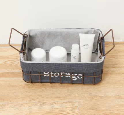 Decorative Metal Storage Basket Set with Fabric Liner