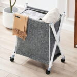 Foldable fabric laundry basket with wheels grey cotton canvas metal frame large hamper Lebanon
